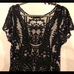 M. Fredric black embroidered lace top